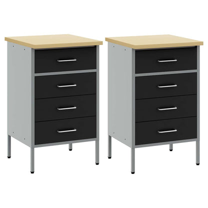 Work Cabinet with Drawer 2 pcs Black and Grey 100 x 55 x 85 cm