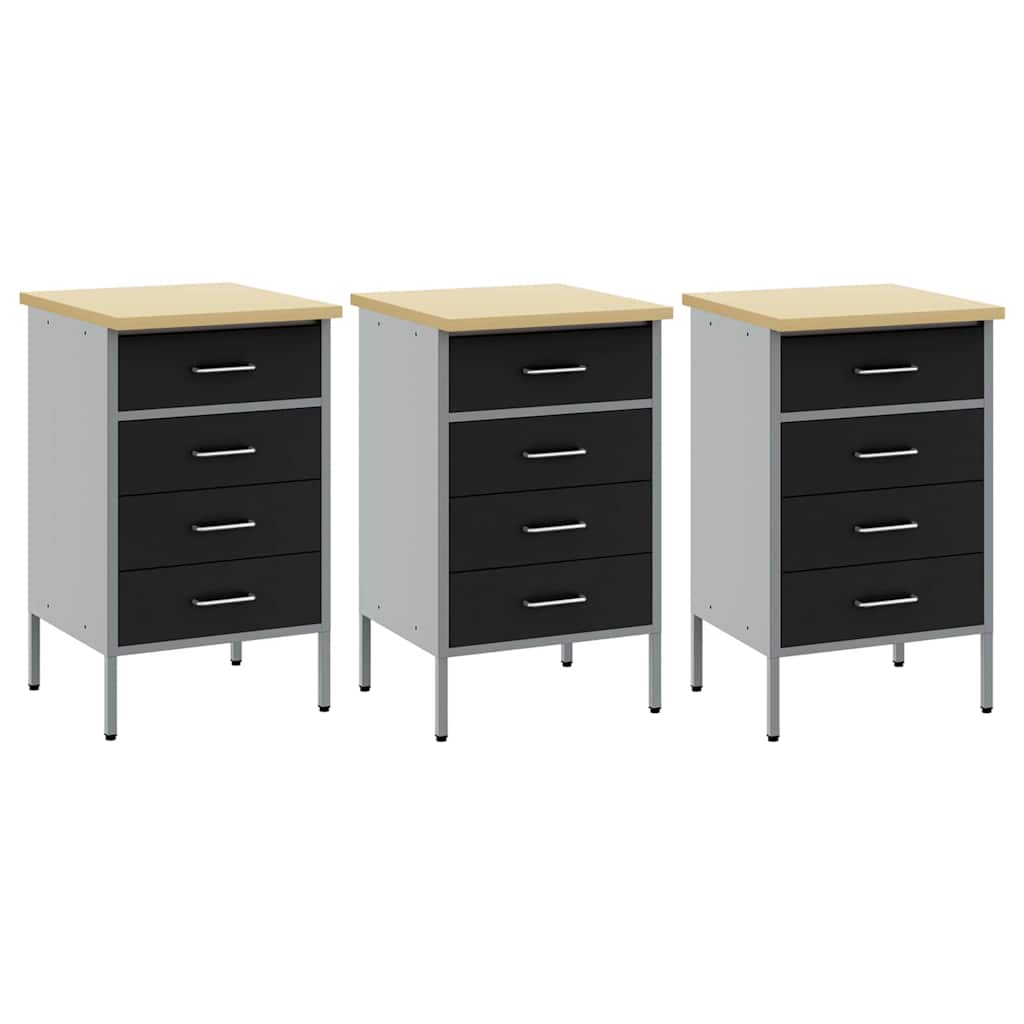 Work Cabinet with Drawer 3 pcs Black and Grey 150 x 55 x 85 cm