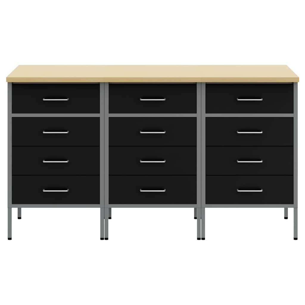 Work Cabinet with Drawer 3 pcs Black and Grey 150 x 55 x 85 cm