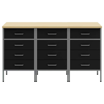 Work Cabinet with Drawer 3 pcs Black and Grey 150 x 55 x 85 cm