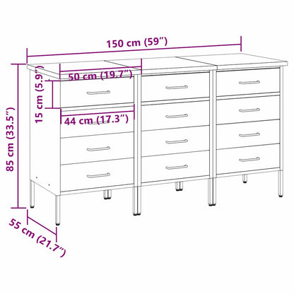 Work Cabinet with Drawer 3 pcs Black and Grey 150 x 55 x 85 cm
