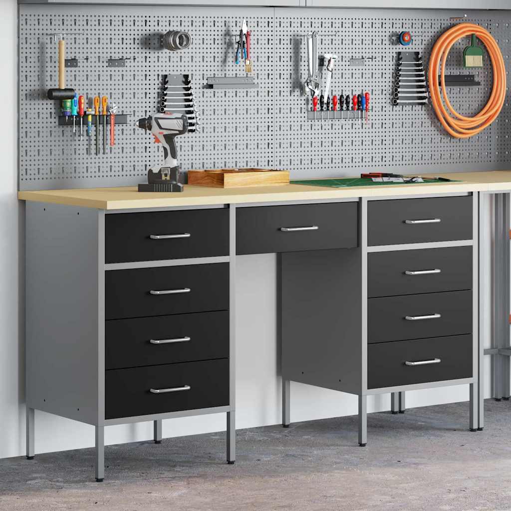 Work Cabinet with Drawer with Lock 3 pcs Black 150 x 55 x 85 cm
