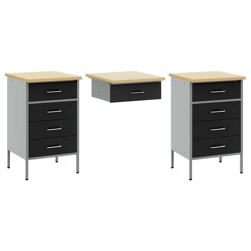 Work Cabinet with Drawer with Lock 3 pcs Black 150 x 55 x 85 cm