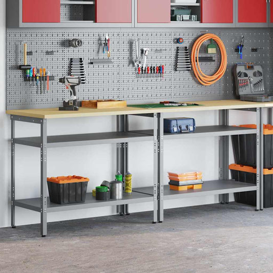 Work Bench Set with Shelf 2 pcs Grey 200 x 55 x 85 cm Steel