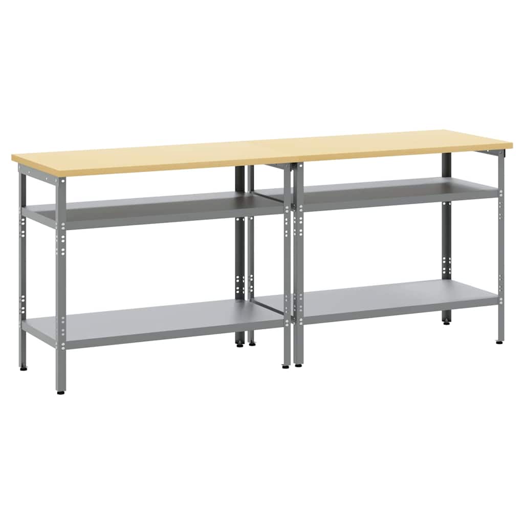 Work Bench Set with Shelf 2 pcs Grey 200 x 55 x 85 cm Steel