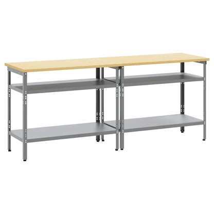 Work Bench Set with Shelf 2 pcs Grey 200 x 55 x 85 cm Steel