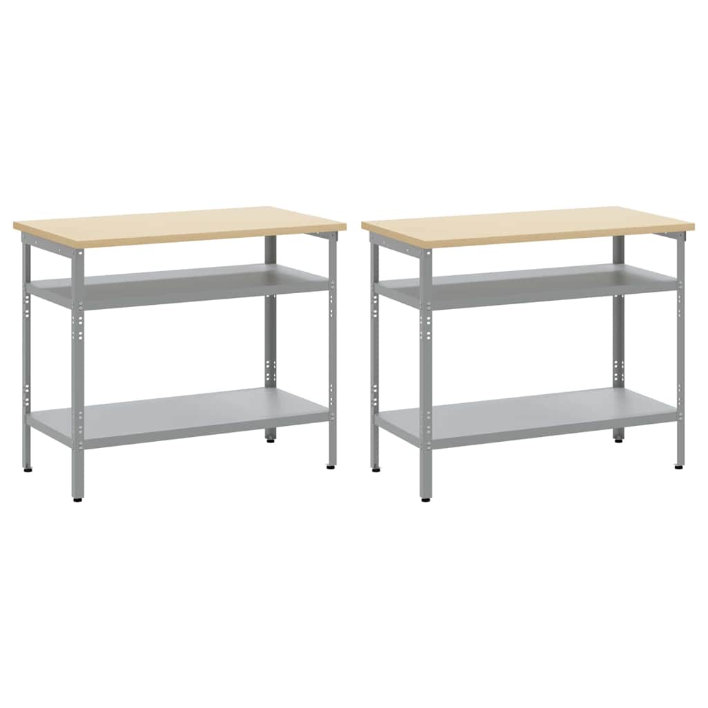 Work Bench Set with Shelf 2 pcs Grey 200 x 55 x 85 cm Steel