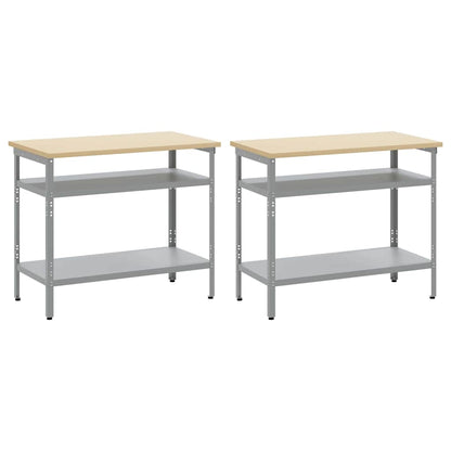 Work Bench Set with Shelf 2 pcs Grey 200 x 55 x 85 cm Steel