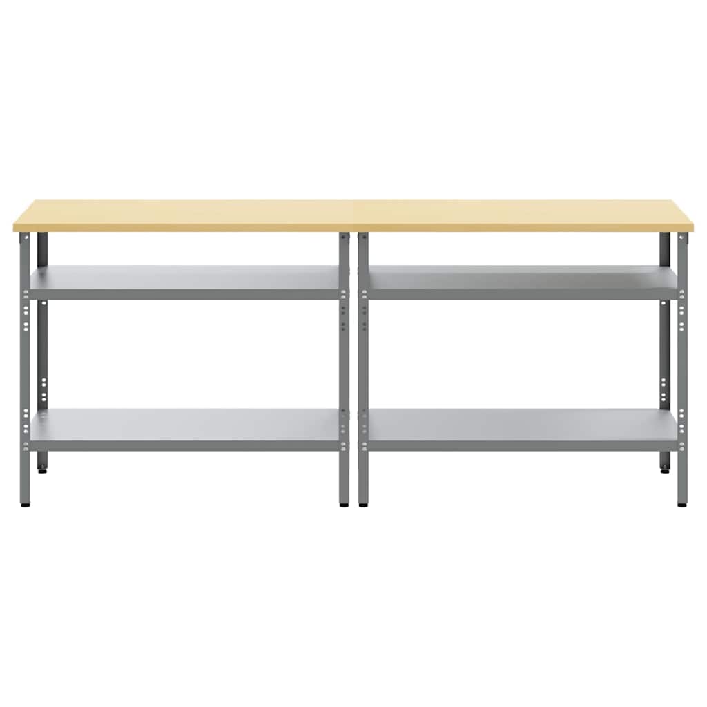 Work Bench Set with Shelf 2 pcs Grey 200 x 55 x 85 cm Steel