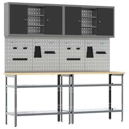 Work Bench Set with Shelf 8 pcs Grey 200 x 55 x 200 cm Steel