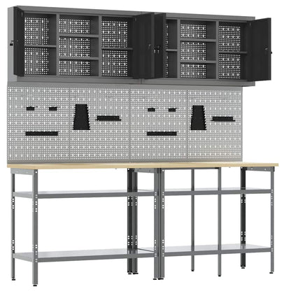 Work Bench Set with Shelf 8 pcs Grey 200 x 55 x 200 cm Steel