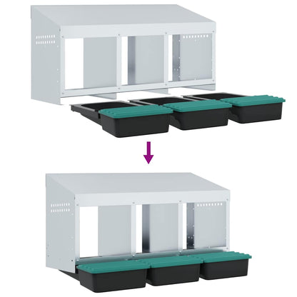 Chicken Nesting Box 3 Compartments Wall-Mounted Galvanised Steel