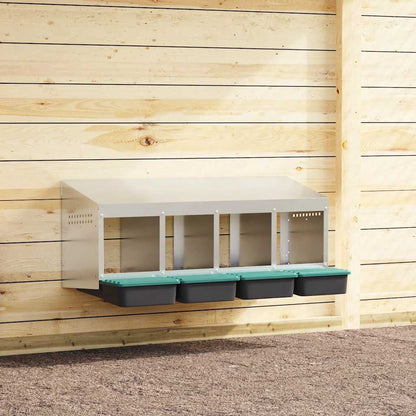 Chicken Nesting Box 4 Compartments Wall-Mounted Galvanised Steel