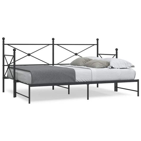 Daybed with Trundle without Mattress Black 90x200 cm Steel