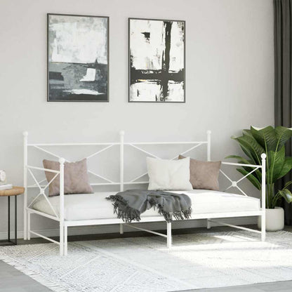 Daybed with Trundle without Mattress White 100x200 cm Steel