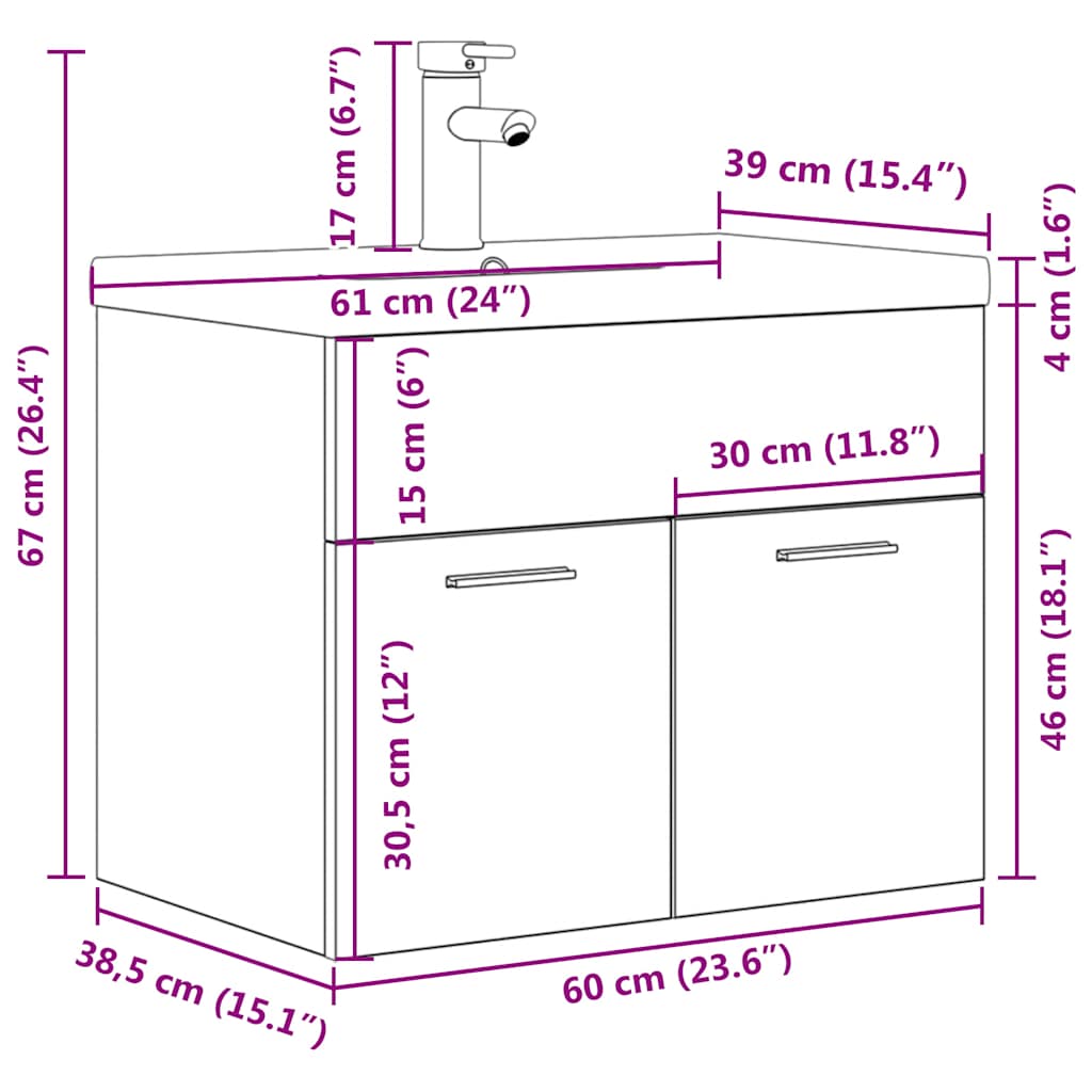 Bathroom Sink Cabinet with Built-in Basin and Faucet Concrete Grey