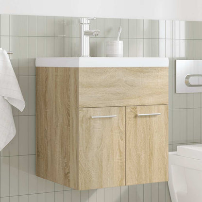 Bathroom Sink Cabinet with Built-in Basin and Faucet Sonoma Oak