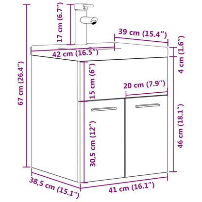 Bathroom Sink Cabinet with Built-in Basin and Faucet Sonoma Oak