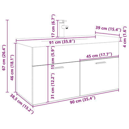 Bathroom Sink Cabinet with Built-in Basin Sonoma Oak