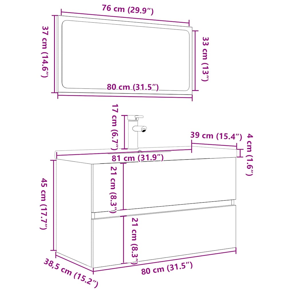 3 Piece Bathroom Furniture Set Sonoma Oak Engineered Wood