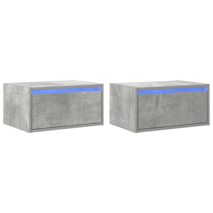 Wall-mounted Bedside Cabinets with LED Lights 2 pcs Concrete Grey