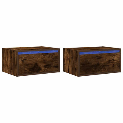 Wall-mounted Bedside Cabinets with LED Lights 2 pcs Smoked Oak