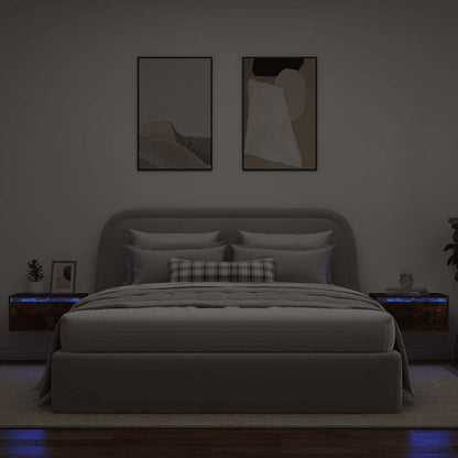 Wall-mounted Bedside Cabinets with LED Lights 2 pcs Smoked Oak