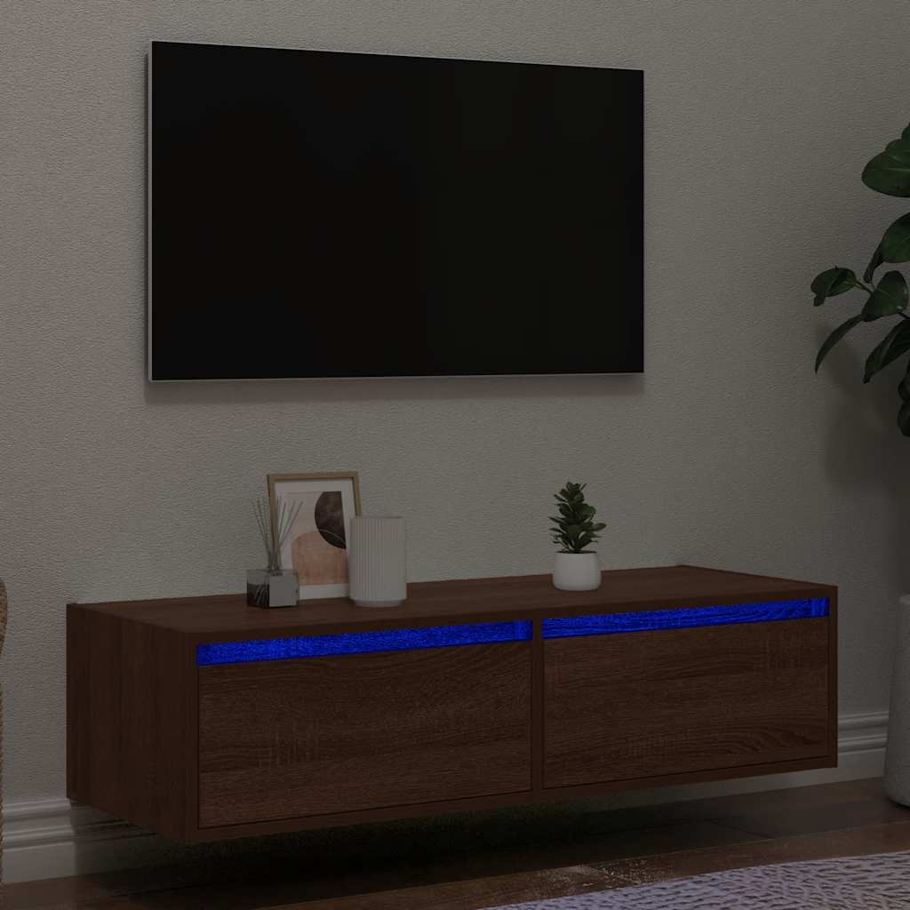 TV Cabinet with LED Lights Brown Oak 100X35.5x25 cm