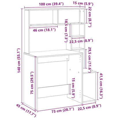 Desk with Shelves Black 100x45x140 cm Engineered Wood