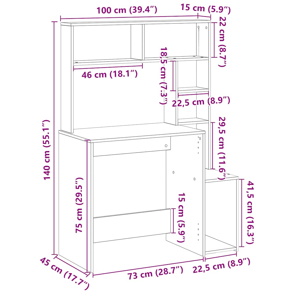 Desk with Shelves Brown Oak 100x45x140 cm Engineered Wood