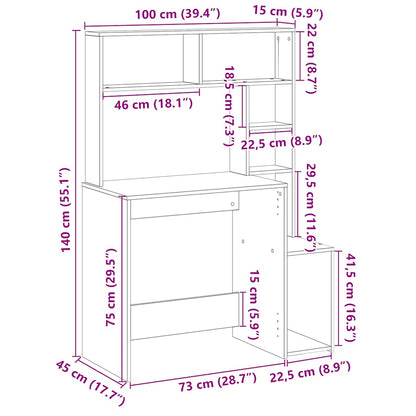 Desk with Shelves Brown Oak 100x45x140 cm Engineered Wood