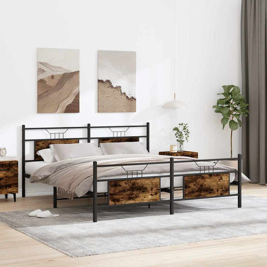 Metal Bed Frame without Mattress Smoked Oak 160x200 cm