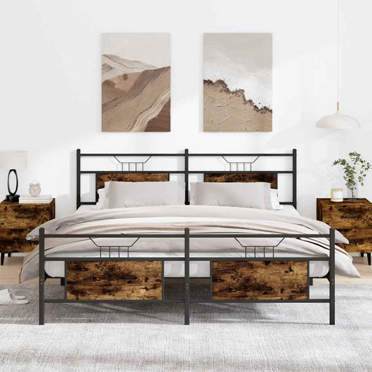 Metal Bed Frame without Mattress Smoked Oak 180x200 cm Super King