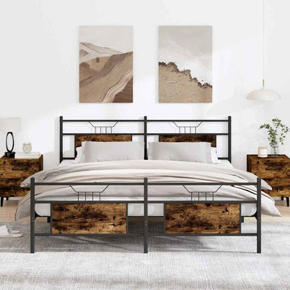 Metal Bed Frame without Mattress Smoked Oak 183x213 cm