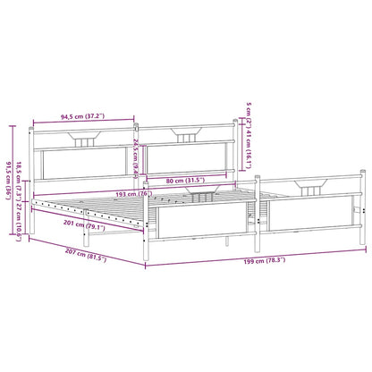 Metal Bed Frame without Mattress Smoked Oak 193x203 cm