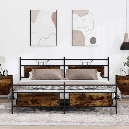 Metal Bed Frame without Mattress Smoked Oak 200x200 cm