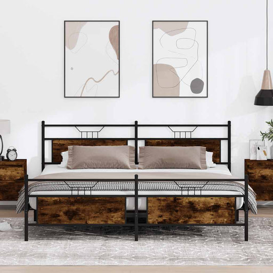 Metal Bed Frame without Mattress Smoked Oak 200x200 cm