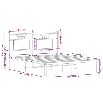 Metal Bed Frame without Mattress Sonoma Oak 180x200 cm Super King