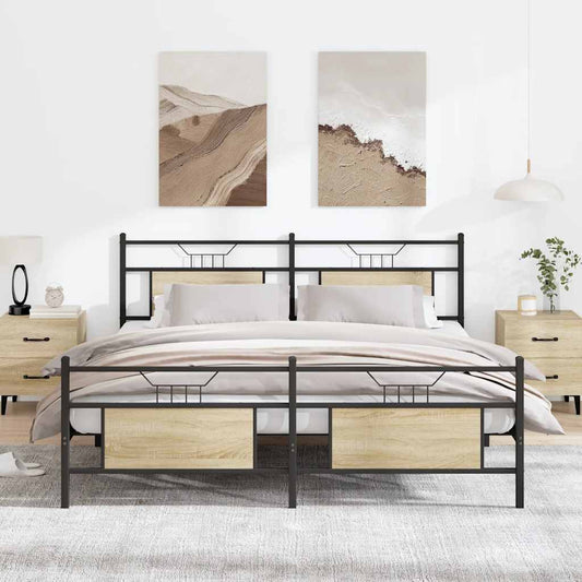 Metal Bed Frame without Mattress Sonoma Oak 183x213 cm