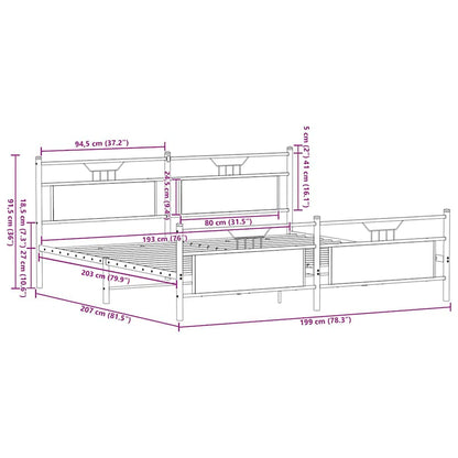 Metal Bed Frame without Mattress Sonoma Oak 193x201 cm