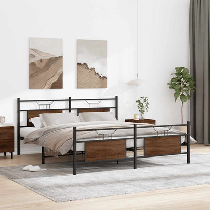 Metal Bed Frame without Mattress Brown Oak 180x200 cm Super King