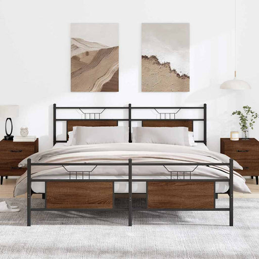 Metal Bed Frame without Mattress Brown Oak 180x200 cm Super King