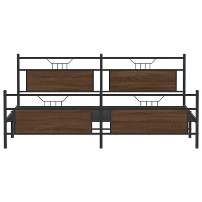 Metal Bed Frame without Mattress Brown Oak 193x201 cm