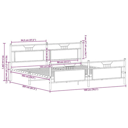 Metal Bed Frame without Mattress Brown Oak 193x201 cm