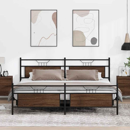 Metal Bed Frame without Mattress Brown Oak 193x201 cm