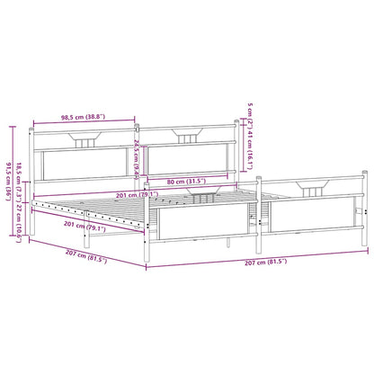 Metal Bed Frame without Mattress Brown Oak 200x200 cm