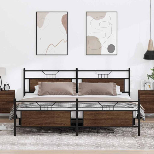 Metal Bed Frame without Mattress Brown Oak 200x200 cm
