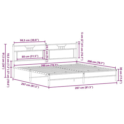 Metal Bed Frame without Mattress Smoked Oak 200x200 cm