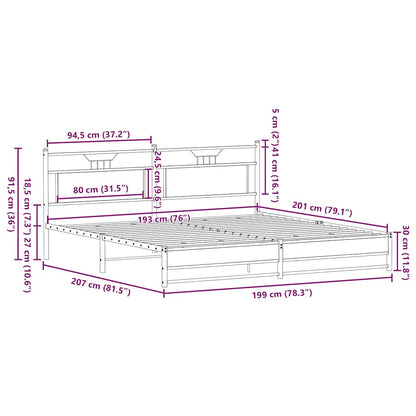 Metal Bed Frame without Mattress Smoked Oak 193x201 cm