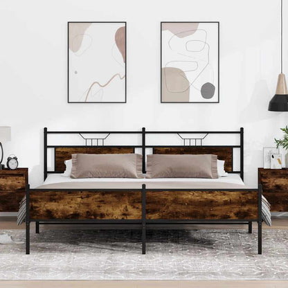 Metal Bed Frame without Mattress Smoked Oak 193x201 cm